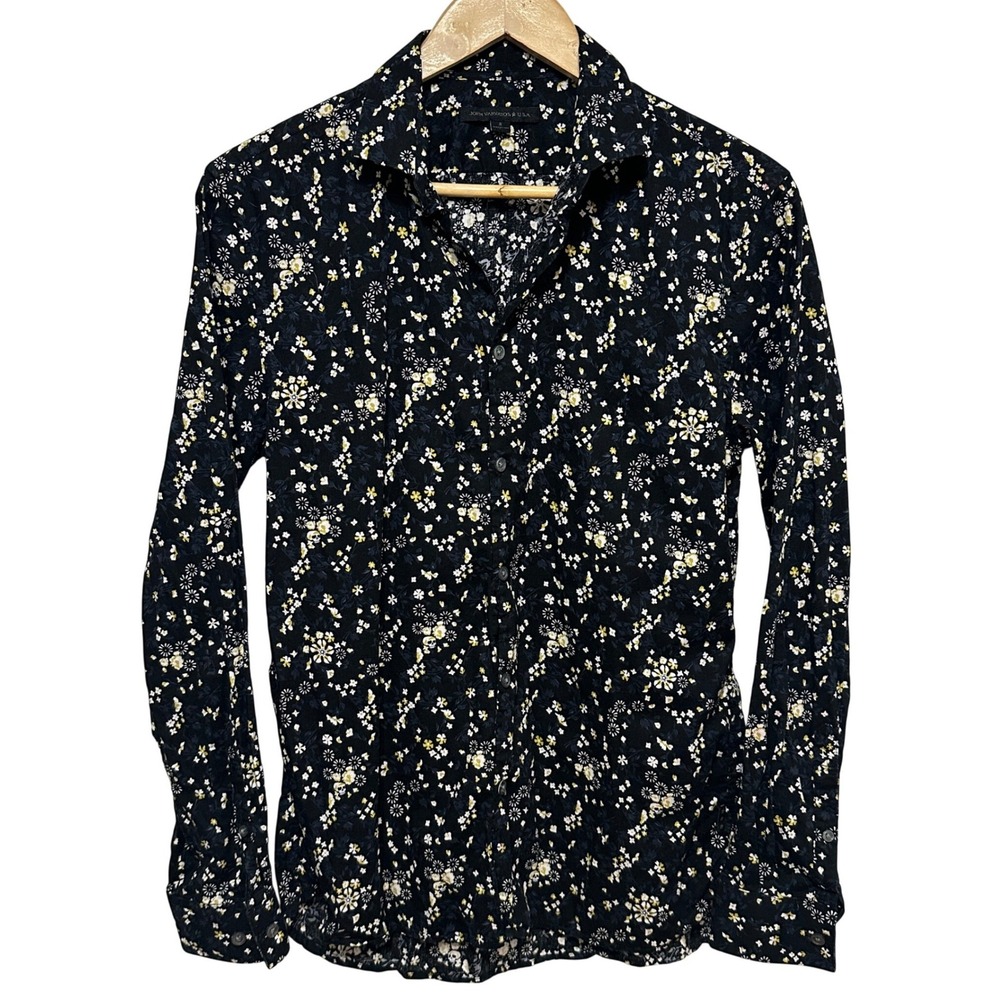 John Varvatos Skull Floral Button Down Shirt Mens Small Black Luxury Goth Rock